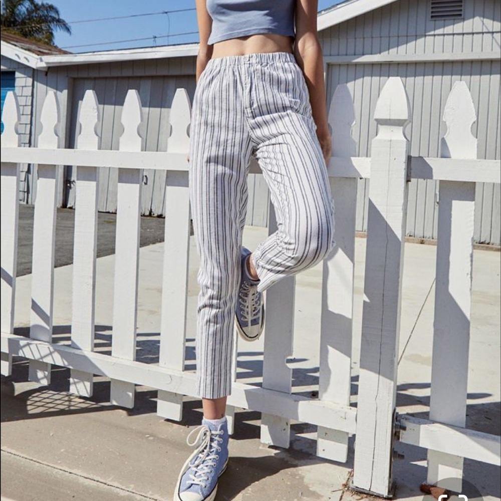 Brandy Melville White & Navy Striped Tilden Pants
